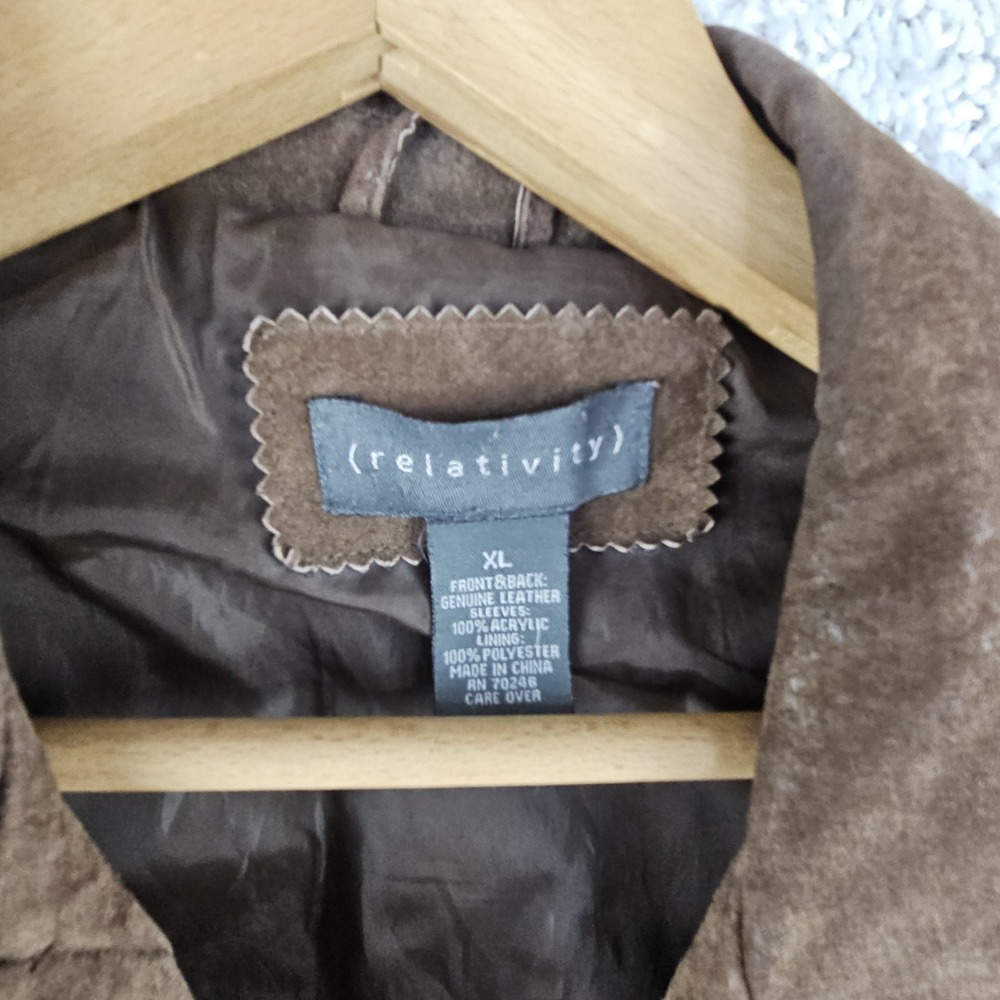 Relativity Leather Suede Button Up Jacket W/ Knit Sleeves Women's XL Chocolate‎ - Picture 3 of 13